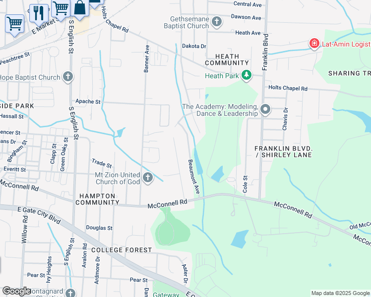 map of restaurants, bars, coffee shops, grocery stores, and more near 908 Beaumont Avenue in Greensboro