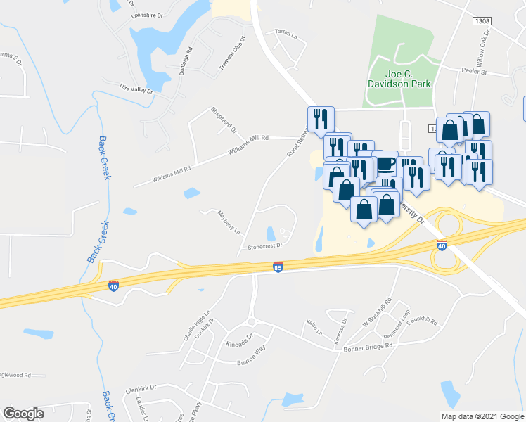 map of restaurants, bars, coffee shops, grocery stores, and more near 4100 Stonecrest Drive in Burlington