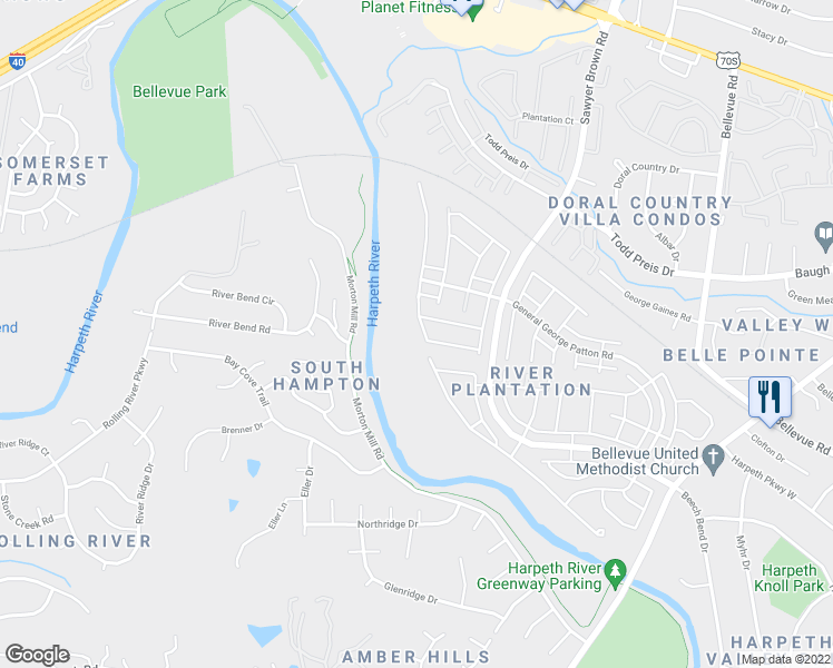 map of restaurants, bars, coffee shops, grocery stores, and more near 1094 General George Patton Road in Nashville