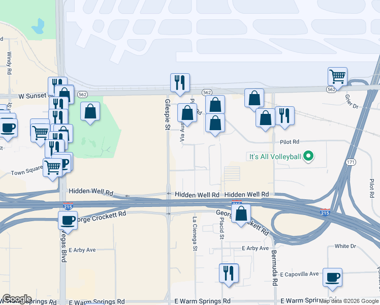 map of restaurants, bars, coffee shops, grocery stores, and more near 6685 Amelia Earhart Court in Las Vegas