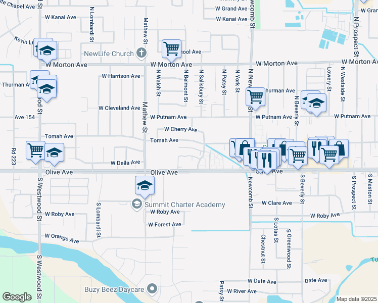 map of restaurants, bars, coffee shops, grocery stores, and more near 1821-1827 Tomah Avenue in Porterville