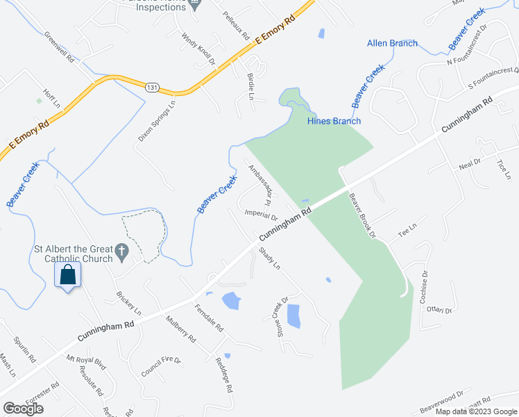 map of restaurants, bars, coffee shops, grocery stores, and more near 7100 Imperial Drive in Knoxville