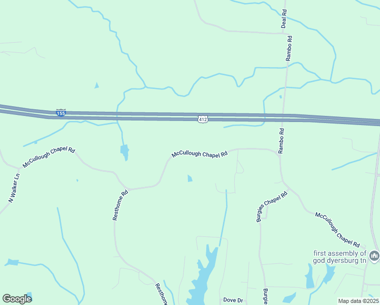 map of restaurants, bars, coffee shops, grocery stores, and more near 1208 McCullough Chapel Road in Dyersburg