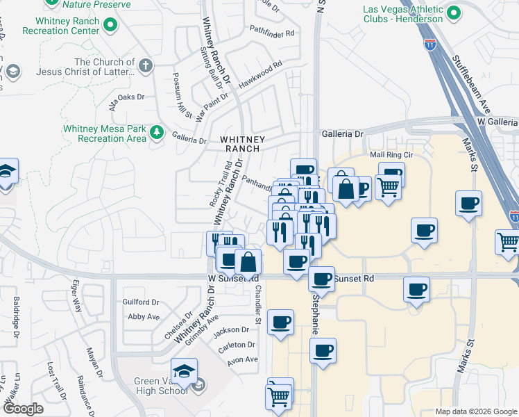 map of restaurants, bars, coffee shops, grocery stores, and more near 740 Tenderfoot Circle in Henderson