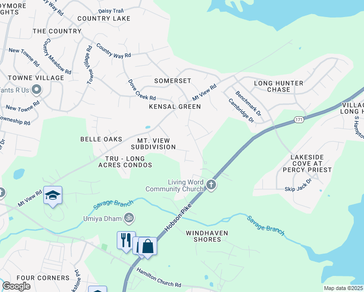 map of restaurants, bars, coffee shops, grocery stores, and more near 3561 Mount View Ridge Drive in Nashville