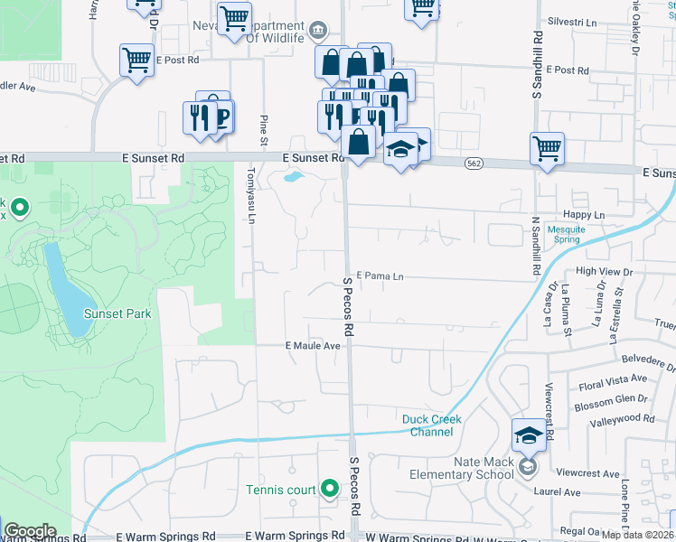 map of restaurants, bars, coffee shops, grocery stores, and more near 6721 South Pecos Road in Las Vegas
