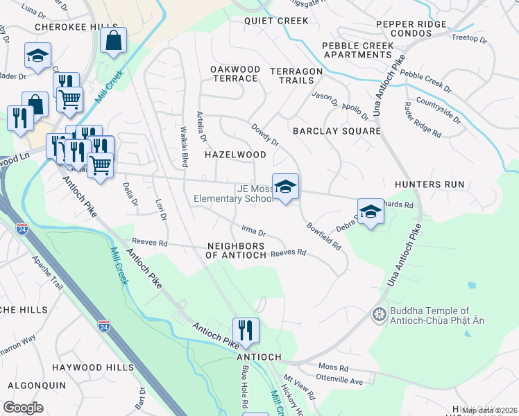 map of restaurants, bars, coffee shops, grocery stores, and more near 4710 Richards Court in Nashville