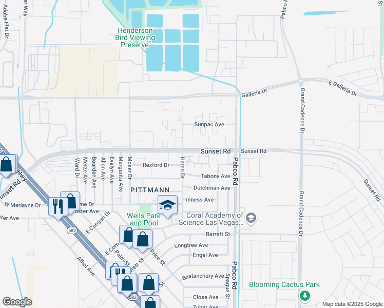 map of restaurants, bars, coffee shops, grocery stores, and more near 523 Kristin Lane in Henderson