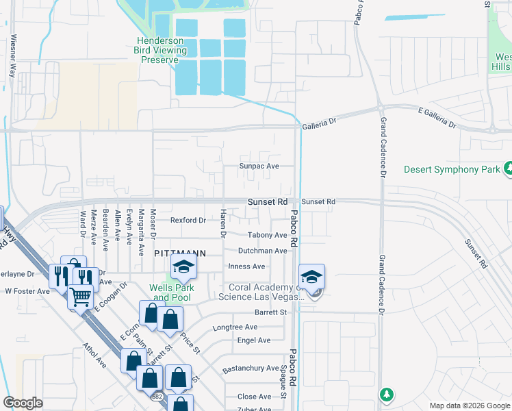 map of restaurants, bars, coffee shops, grocery stores, and more near 1901 Natalee Drive in Henderson
