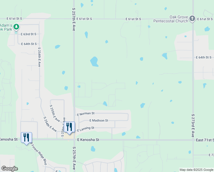 map of restaurants, bars, coffee shops, grocery stores, and more near 8308-8312 East Norman Street in Broken Arrow