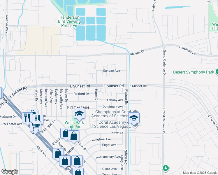 map of restaurants, bars, coffee shops, grocery stores, and more near 1901 Natalee Drive in Henderson