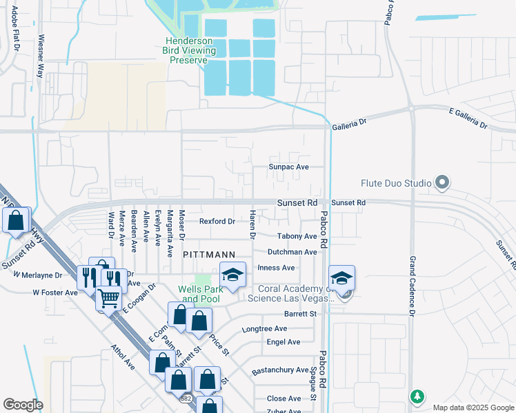 map of restaurants, bars, coffee shops, grocery stores, and more near 505 Kristin Lane in Henderson