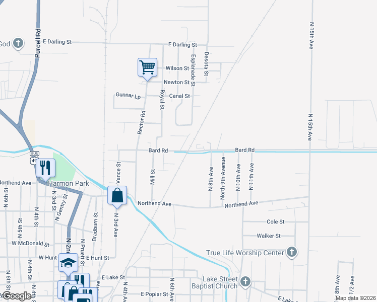 map of restaurants, bars, coffee shops, grocery stores, and more near 703 Bard Road in Paragould