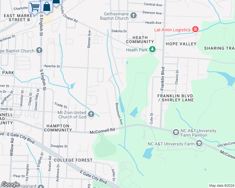 map of restaurants, bars, coffee shops, grocery stores, and more near 909 Beaumont Avenue in Greensboro