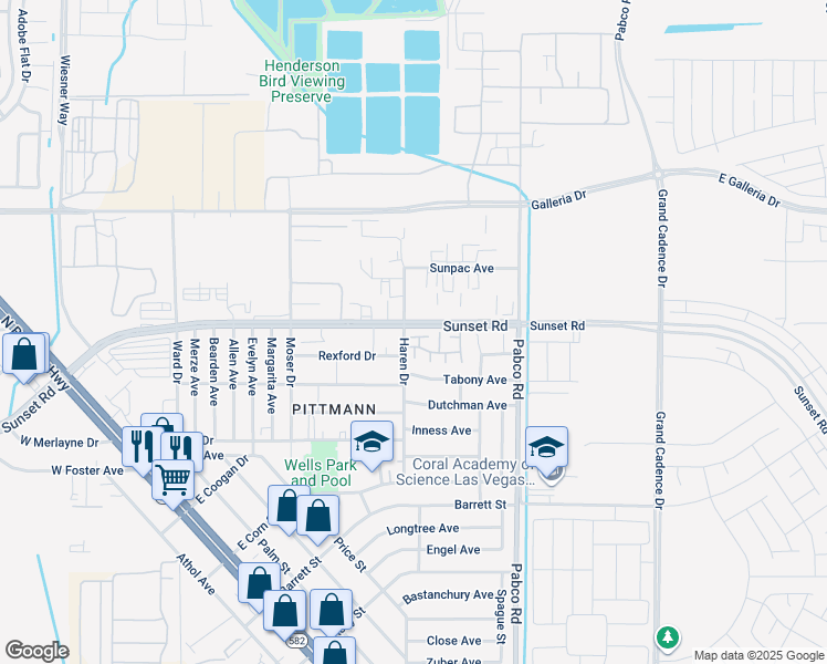 map of restaurants, bars, coffee shops, grocery stores, and more near 505 Kristin Lane in Henderson