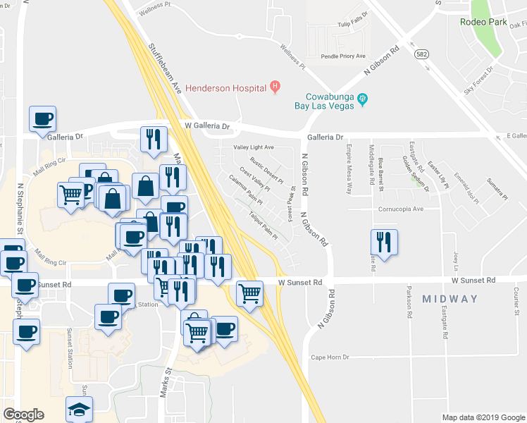 map of restaurants, bars, coffee shops, grocery stores, and more near 679 Calamus Palm Place in Henderson