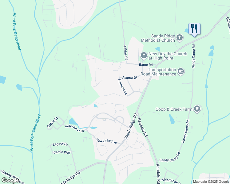 map of restaurants, bars, coffee shops, grocery stores, and more near 2123 Rosemont Drive in High Point