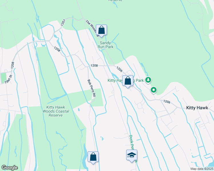 map of restaurants, bars, coffee shops, grocery stores, and more near 4216 Poor Ridge Road in Kitty Hawk