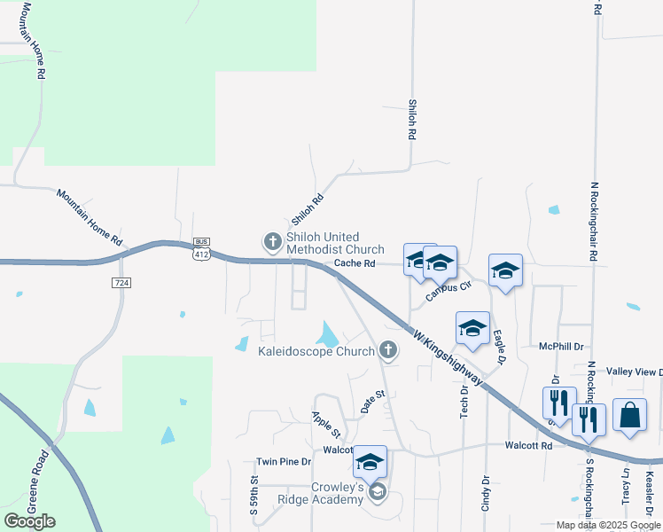 map of restaurants, bars, coffee shops, grocery stores, and more near 5401-5699 Cache Road in Paragould
