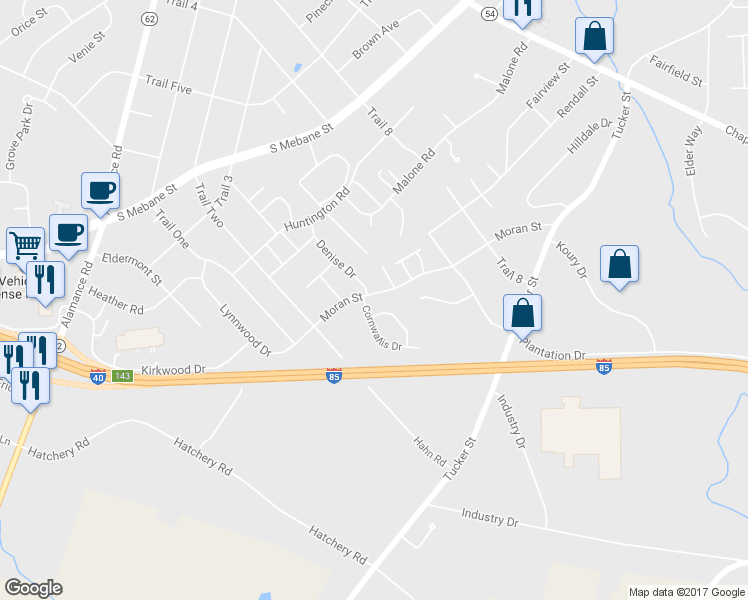 map of restaurants, bars, coffee shops, grocery stores, and more near 2450 Moran Street in Burlington