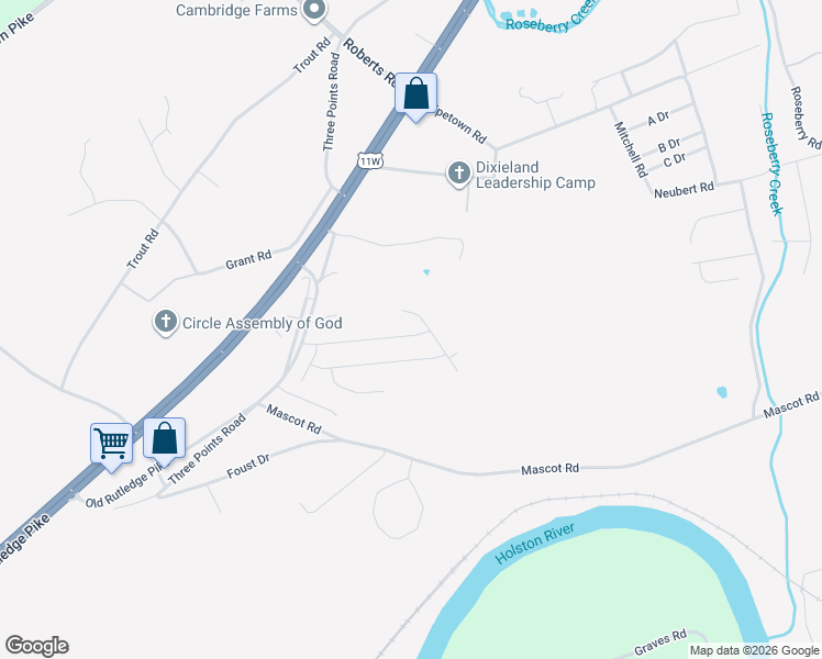 map of restaurants, bars, coffee shops, grocery stores, and more near 2807 Diane Gayle Drive in Knoxville