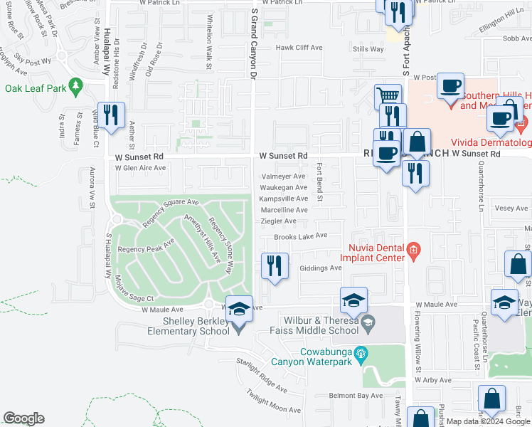 map of restaurants, bars, coffee shops, grocery stores, and more near 9773 Marcelline Avenue in Las Vegas