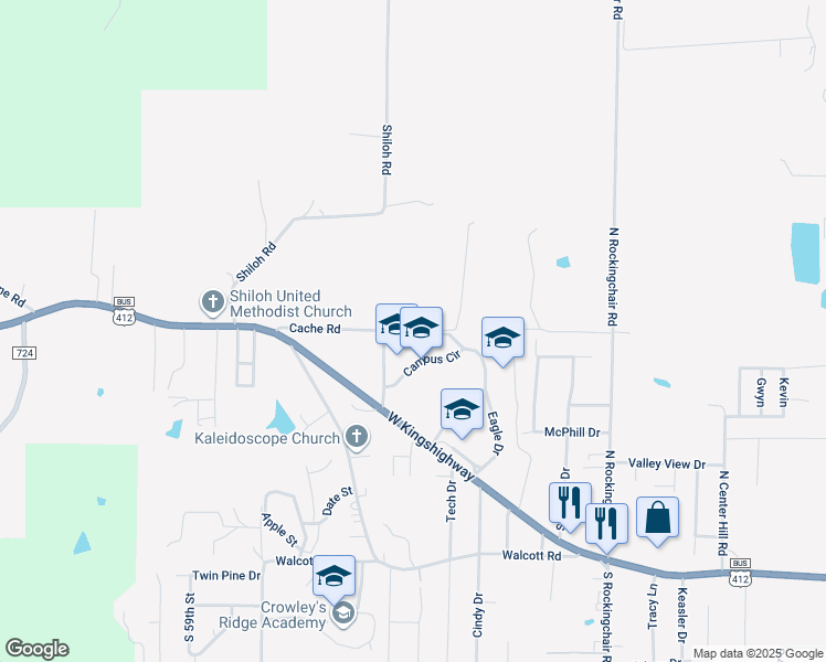 map of restaurants, bars, coffee shops, grocery stores, and more near 5401 Cache Road in Paragould