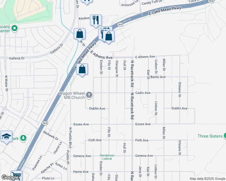 map of restaurants, bars, coffee shops, grocery stores, and more near 703 Fife Street in Henderson