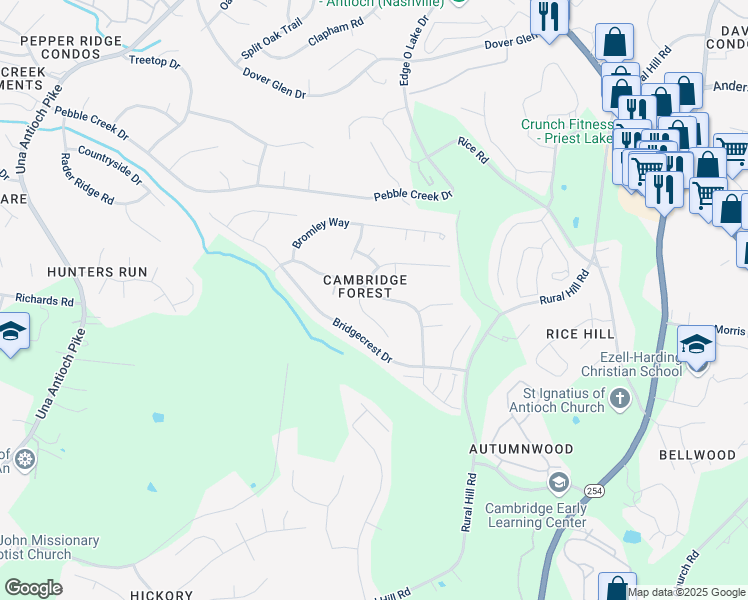 map of restaurants, bars, coffee shops, grocery stores, and more near 2361 Edencrest Drive in Nashville