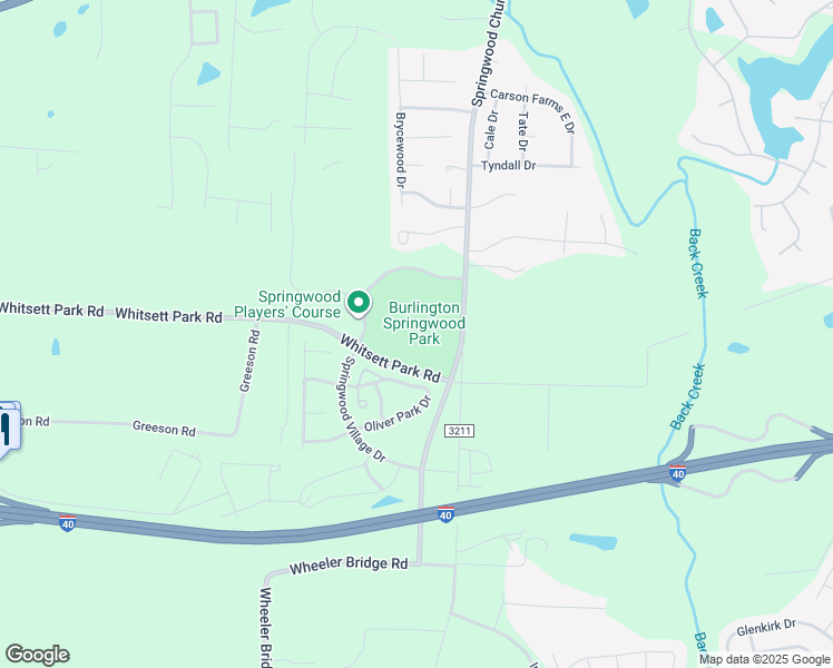 map of restaurants, bars, coffee shops, grocery stores, and more near 1450 Springwood Church Road in Burlington