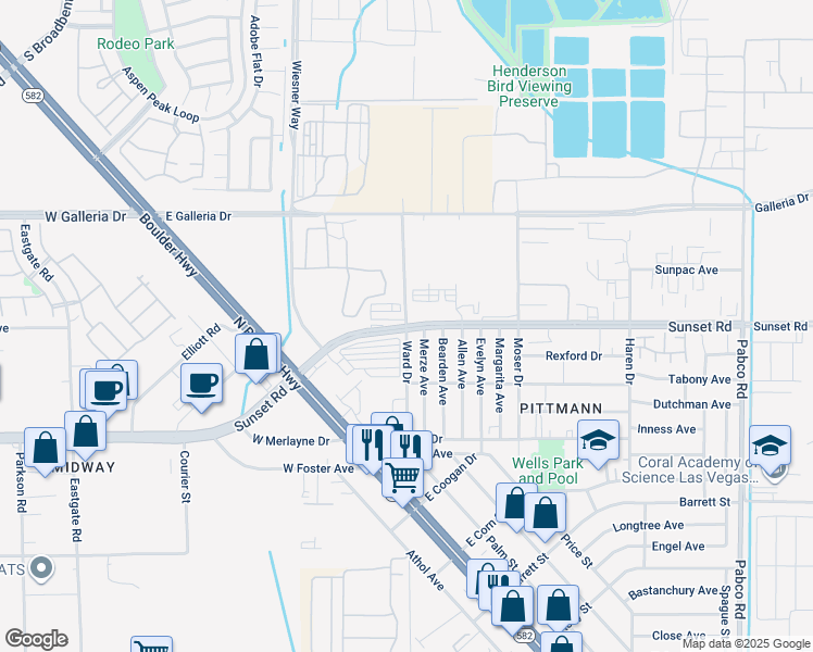 map of restaurants, bars, coffee shops, grocery stores, and more near Ward Drive in Henderson