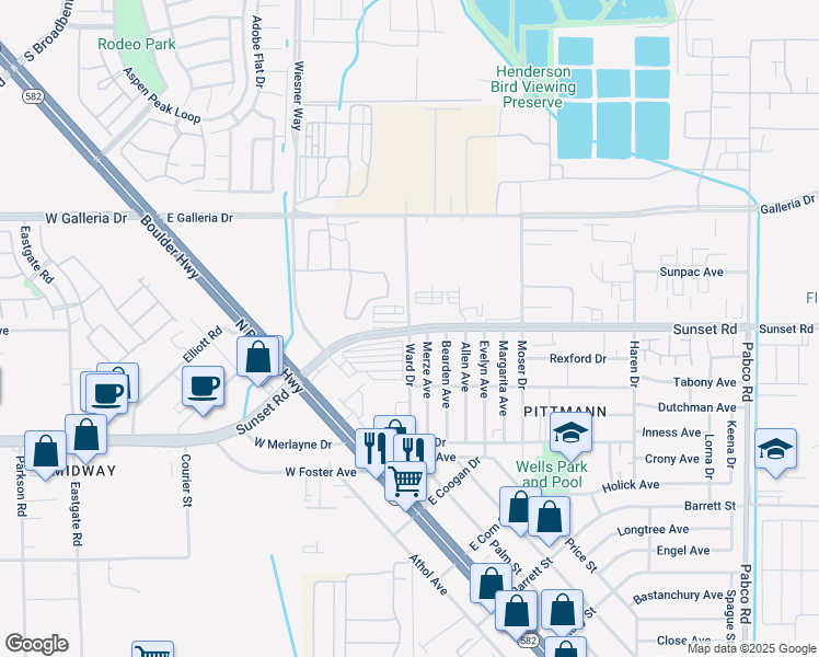 map of restaurants, bars, coffee shops, grocery stores, and more near Ward Drive in Henderson