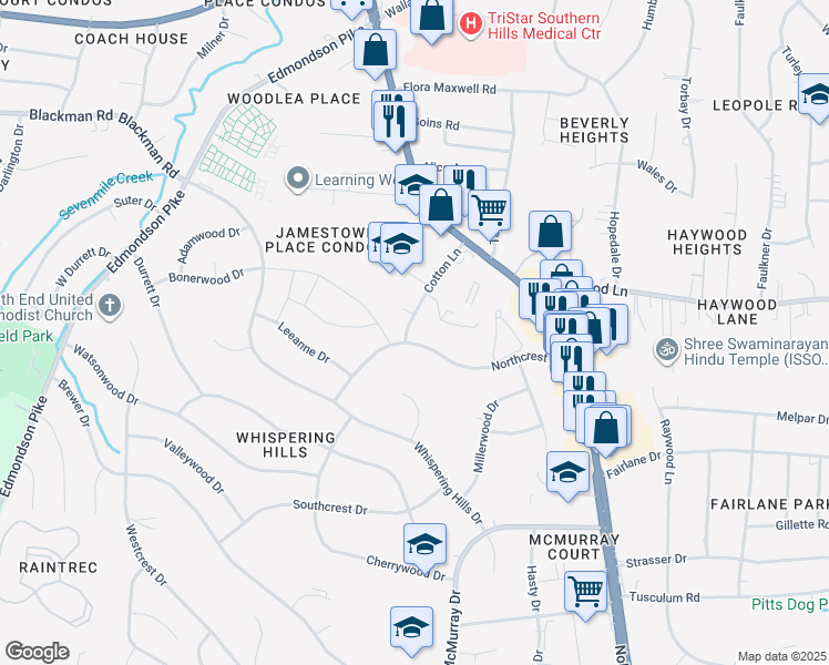 map of restaurants, bars, coffee shops, grocery stores, and more near 113 Northcrest Court in Nashville