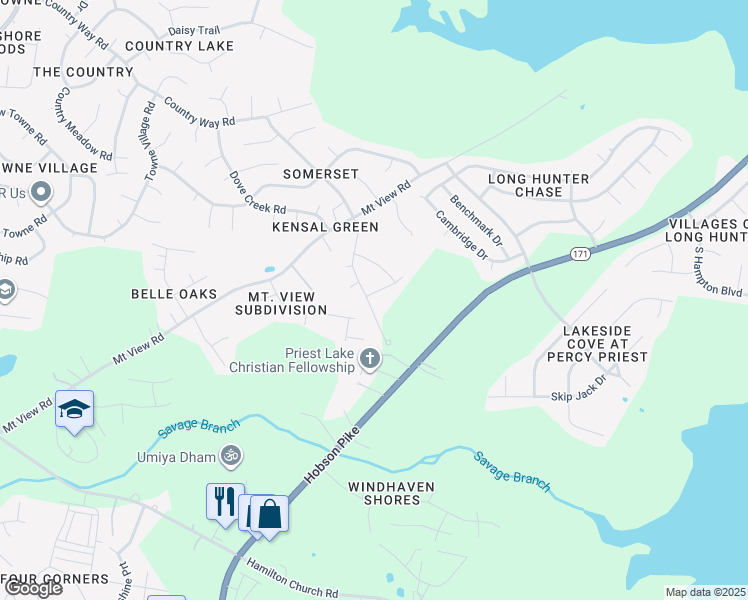 map of restaurants, bars, coffee shops, grocery stores, and more near 3845 Park Royal Lane in Nashville