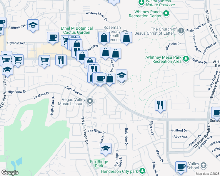 map of restaurants, bars, coffee shops, grocery stores, and more near 1960 West Sunset Road in Henderson