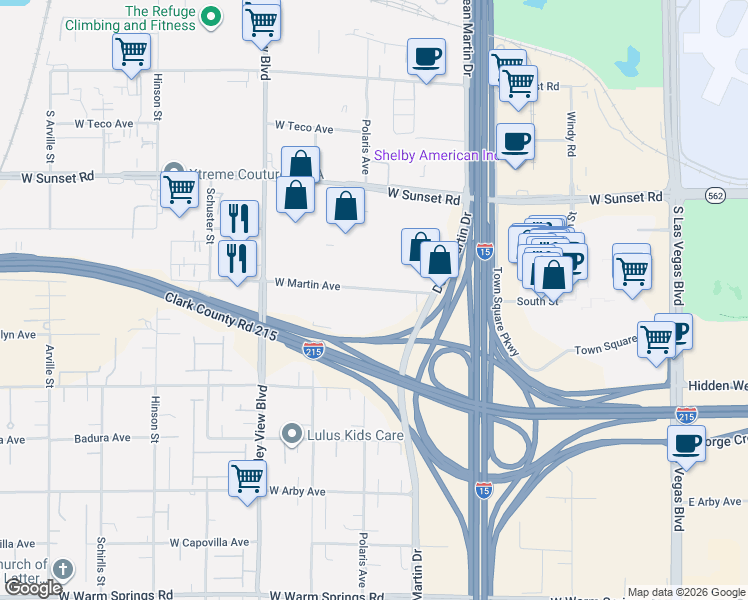 map of restaurants, bars, coffee shops, grocery stores, and more near 3301 West Martin Avenue in Las Vegas