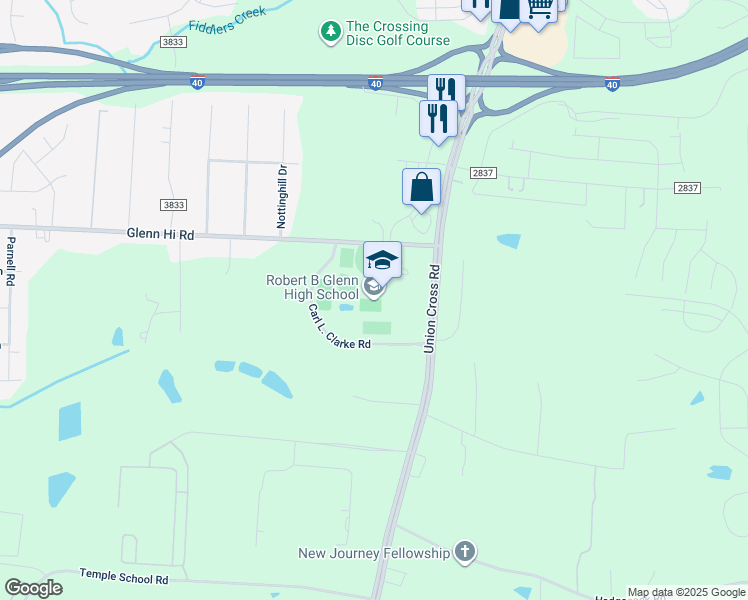 map of restaurants, bars, coffee shops, grocery stores, and more near 1600 Union Cross Road in Kernersville