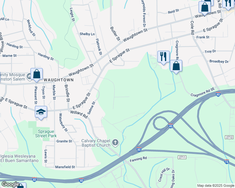 map of restaurants, bars, coffee shops, grocery stores, and more near 2333 Leight Street in Winston-Salem
