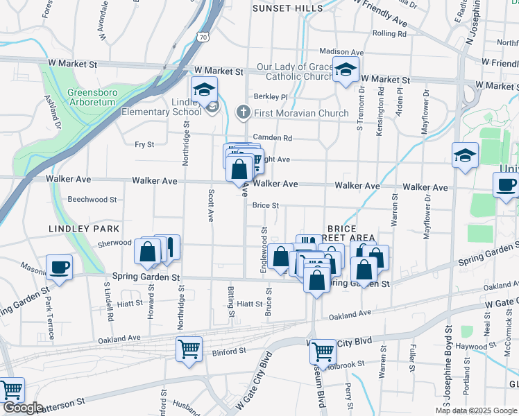 map of restaurants, bars, coffee shops, grocery stores, and more near 700 Englewood Street in Greensboro