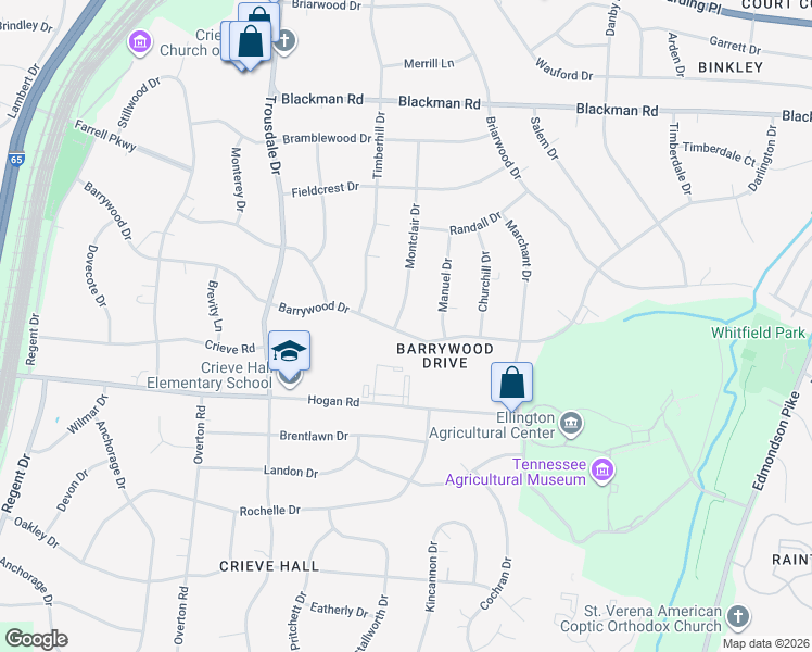 map of restaurants, bars, coffee shops, grocery stores, and more near 5042 Montclair Drive in Nashville