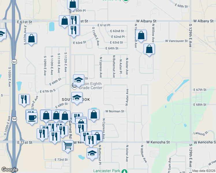 map of restaurants, bars, coffee shops, grocery stores, and more near 4505 W Queens St in Broken Arrow