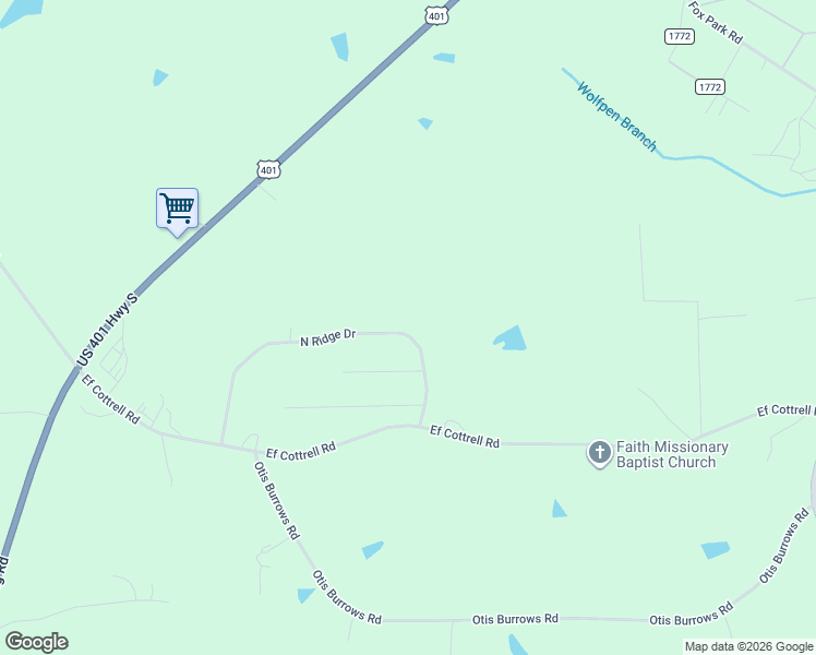 map of restaurants, bars, coffee shops, grocery stores, and more near 255 North Ridge Drive in Louisburg