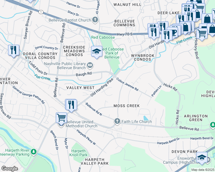 map of restaurants, bars, coffee shops, grocery stores, and more near 813 Magnolia Court East in Nashville