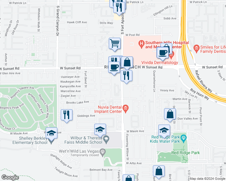 map of restaurants, bars, coffee shops, grocery stores, and more near 6654 Wind Whisper Street in Las Vegas