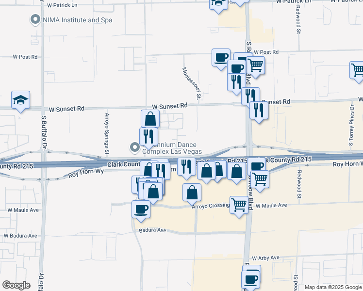 map of restaurants, bars, coffee shops, grocery stores, and more near 7255 West Sunset Road in Las Vegas