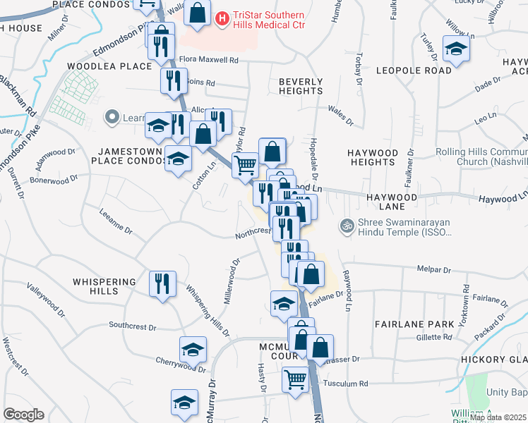 map of restaurants, bars, coffee shops, grocery stores, and more near 4709 Nolensville Pike in Nashville