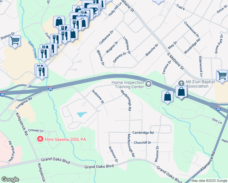 map of restaurants, bars, coffee shops, grocery stores, and more near 2911 Anita Court in Burlington