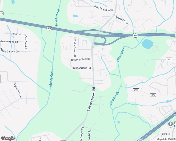 map of restaurants, bars, coffee shops, grocery stores, and more near 5412 Kingsbridge Road in Winston-Salem
