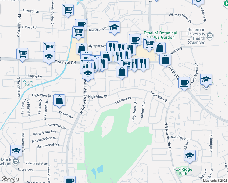 map of restaurants, bars, coffee shops, grocery stores, and more near 2815 Albemarle Way in Henderson