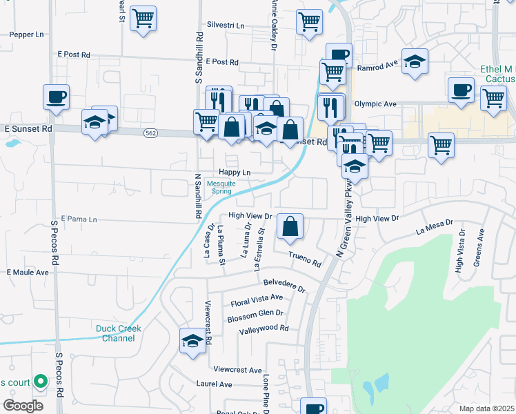 map of restaurants, bars, coffee shops, grocery stores, and more near 3111 Sunfish Drive in Henderson